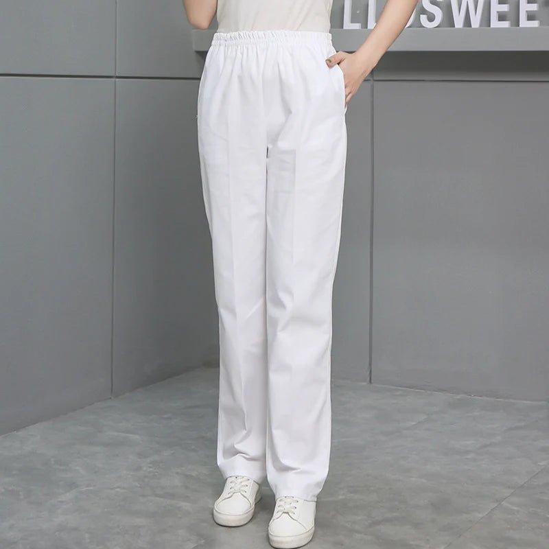 Solid Color Work Pants High Quality Women's Elastic Waist Doctor White Scrub Pants Spring Autumn Nurse Dental Care Uniform Pants - MAGUSTA BEAUTY
