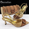Spot Goods Italian Fashion Women Heels Elegant Color Block Design Brown Shoes And Bag Full Rhinestone Party Bag - MAGUSTA BEAUTY