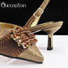 Spot Goods Italian Fashion Women Heels Elegant Color Block Design Brown Shoes And Bag Full Rhinestone Party Bag - MAGUSTA BEAUTY