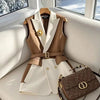 Spring Summer Jacket Vest Color Block Coffee Sleeveless Blazers Waistcoat Retro Female Outerwear All - match Fashion Office Lady - MAGUSTA BEAUTY