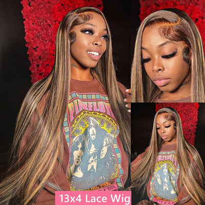 straight highlight wig human hair hd lace wig 13x6 human hair ombre honey blonde colored straight lace front wigs human hair - MAGUSTA BEAUTY