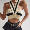 Summer New Women Sexy Casual Colorblock Crisscross Backless Halter Knit Crop Tops Femme Slim Stretch Sleeveless Y2k Tank Tee - MAGUSTA BEAUTY