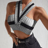 Summer New Women Sexy Casual Colorblock Crisscross Backless Halter Knit Crop Tops Femme Slim Stretch Sleeveless Y2k Tank Tee - MAGUSTA BEAUTY