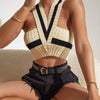 Summer New Women Sexy Casual Colorblock Crisscross Backless Halter Knit Crop Tops Femme Slim Stretch Sleeveless Y2k Tank Tee - MAGUSTA BEAUTY