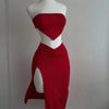 The 2025 summer new women's sexy slit strapless solid color half skirt fashion set - MAGUSTA BEAUTY