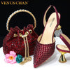 Venus Chan Pointed Toe Heels for Women 2023 Elegant Party Wine Color Full Diamond Pumps Italian Shoes and Bags Matching Set - MAGUSTA BEAUTY