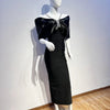 White Black Color Women Sexy Off the Shoulder Beading Halter Bodycon Long Bandage Dress Celebrate Evening Party Dress Wholesale - MAGUSTA BEAUTY