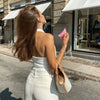 White Halter Sexy Backless Tank Tops for Women Streetwear 2024 Sleeveless Ribbed Knit Vest Top Cropped Feminino - MAGUSTA BEAUTY