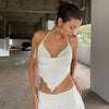 White Sleeveless Sexy Halter Rhombus Crop Tops For Women Rave Festival Backless Lacing Cropped Tops Summer Unpadded Camisole - MAGUSTA BEAUTY
