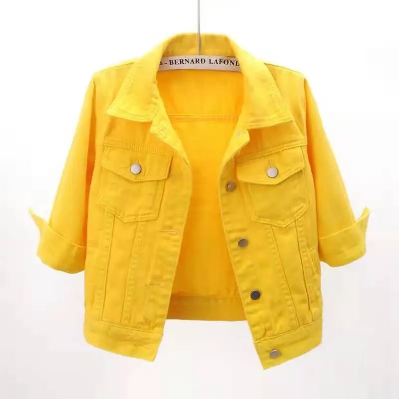 Women Denim Jacket Spring Autumn Short Coat Pink Jean Jackets Casual Tops Purple Yellow Purple Blue Loose Tops Lady Outerwear - MAGUSTA BEAUTY