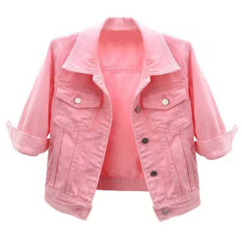 Women Denim Jacket Spring Autumn Short Coat Pink Jean Jackets Casual Tops Purple Yellow Purple Blue Loose Tops Lady Outerwear - MAGUSTA BEAUTY
