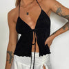 Women Halterneck Crop Tops Summer Solid Color Bandage Open Front Backless Sleeveless Green Tops y2k Streetwear - MAGUSTA BEAUTY
