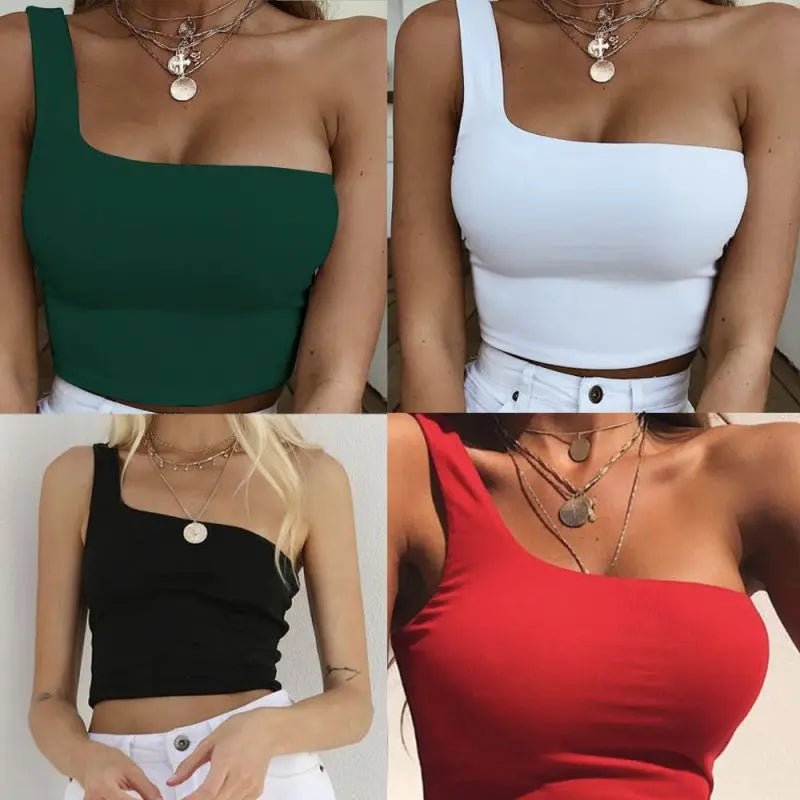 Women Lady Female One Shoulder Crop Tops Sleeveless T-Shirt Tank Tops Summer Beach Vest Bare Midriff Summer Fashion Clothes - MAGUSTA BEAUTY