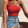Women Sexy Cool Single One Shoulder Tank Tops Vest Bare Midriff Sleeveless T-Shirt Summer Beach Crop Top - MAGUSTA BEAUTY