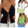 Women Sexy Halterneck Crop Tops Chic Summer Solid Color Bandage Open Front Backless Sleeveless Tank Tops for Club Streetwear Y2K - MAGUSTA BEAUTY