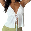 Women Sexy Halterneck Crop Tops Chic Summer Solid Color Bandage Open Front Backless Sleeveless Tank Tops for Club Streetwear Y2K - MAGUSTA BEAUTY