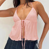 Women Sexy Halterneck Crop Tops Chic Summer Solid Color Bandage Open Front Backless Sleeveless Tank Tops for Club Streetwear Y2K - MAGUSTA BEAUTY