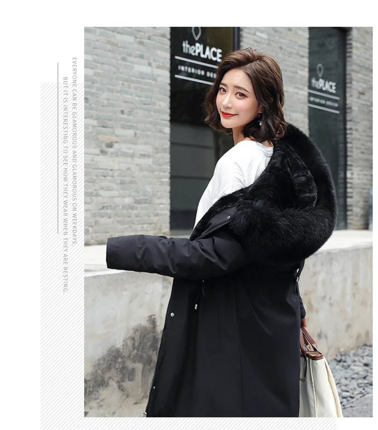 Women Winter Parka Warm Hooded Long Sleeve Zipper Thick Jackets Fur Collar Fleece Drawstring Long Coat Casual Streetwear Outwear - MAGUSTA BEAUTY