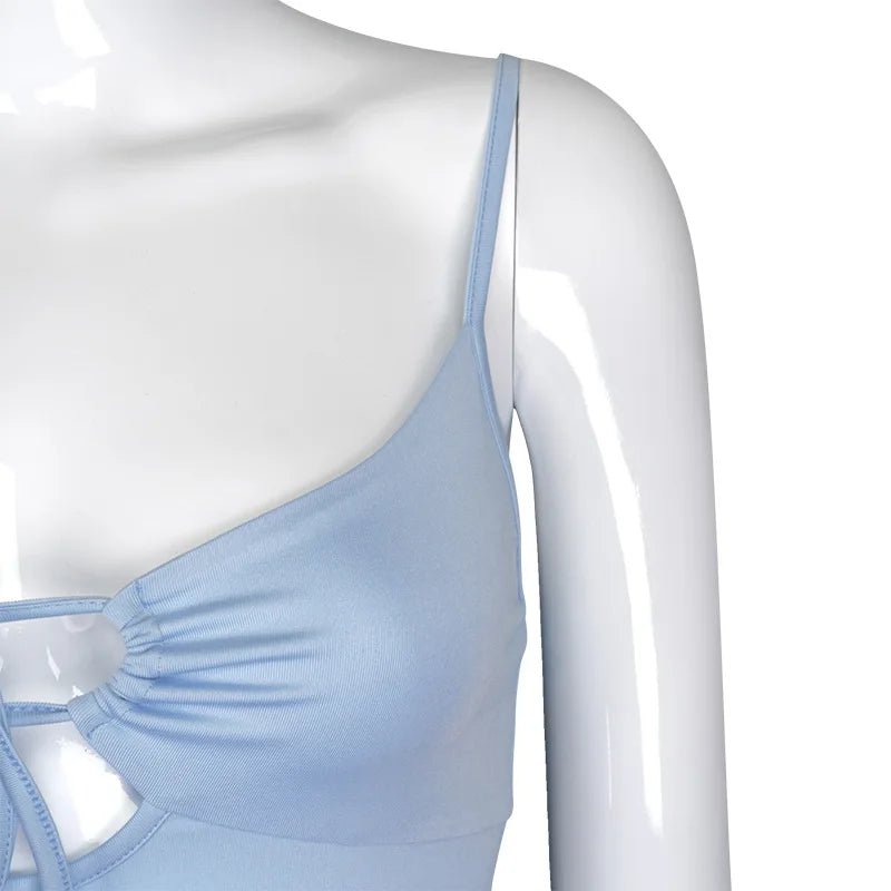 Women’s Fashion Solid Color Camisole Summer Sexy Pleated Hollow Bandage Exposed Navel Top Y2k Crop Top - MAGUSTA BEAUTY