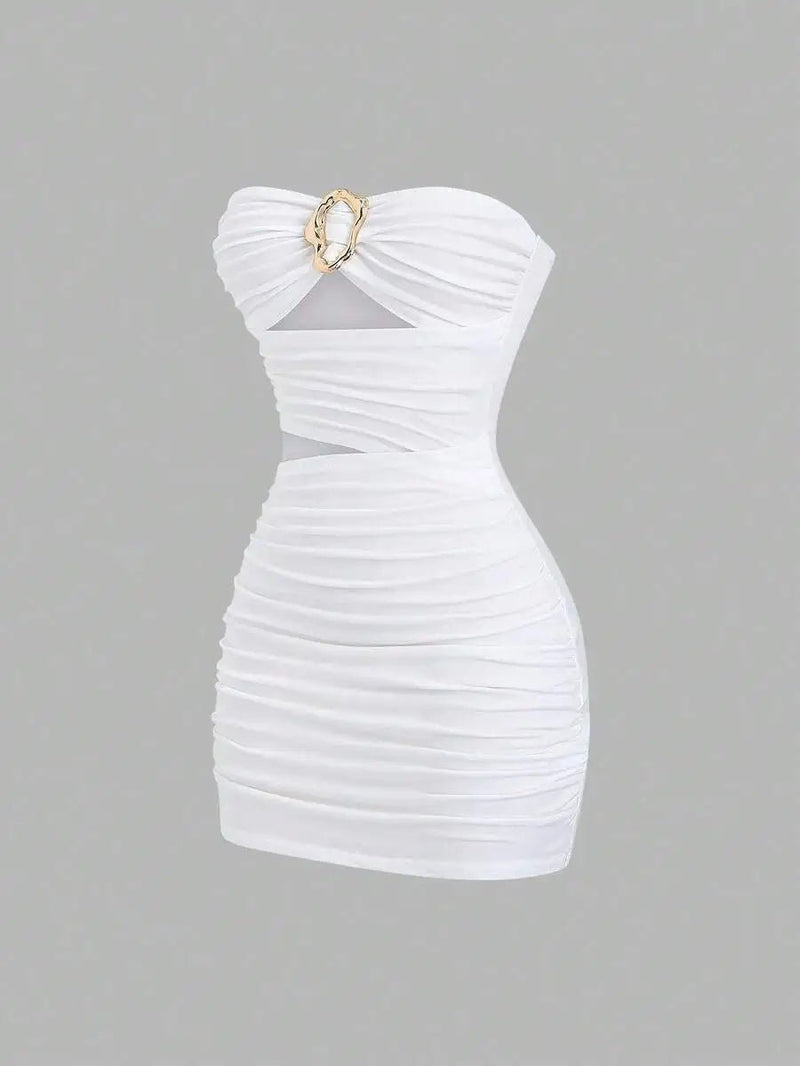Women's Sexy Slim - Fit Strapless Bustier Mini Dress with Metal Buckle - MAGUSTA BEAUTY
