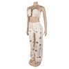 Women's Two - piece Solid Color Hanging Neck Hollow Top Sexy Perforated Slim Fit Pants Set 2026 Summer - MAGUSTA BEAUTY