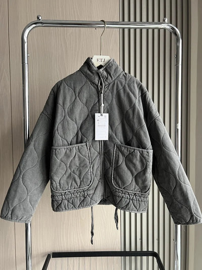 ZW Women's Cotton Jacket 2025 New Arrival Vintage Lenzing Rayon High Collar Large Pocket Decorative Quilted Coat for Women - MAGUSTA BEAUTY